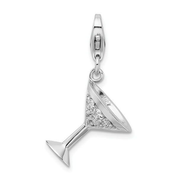 925 Sterling Silver Rhodium-plated Open Champaign Glass with Lobster Clasp Charm 925 Sterling Silver Rhodium-plated Open Champaign Glass with Lobster Clasp Charm